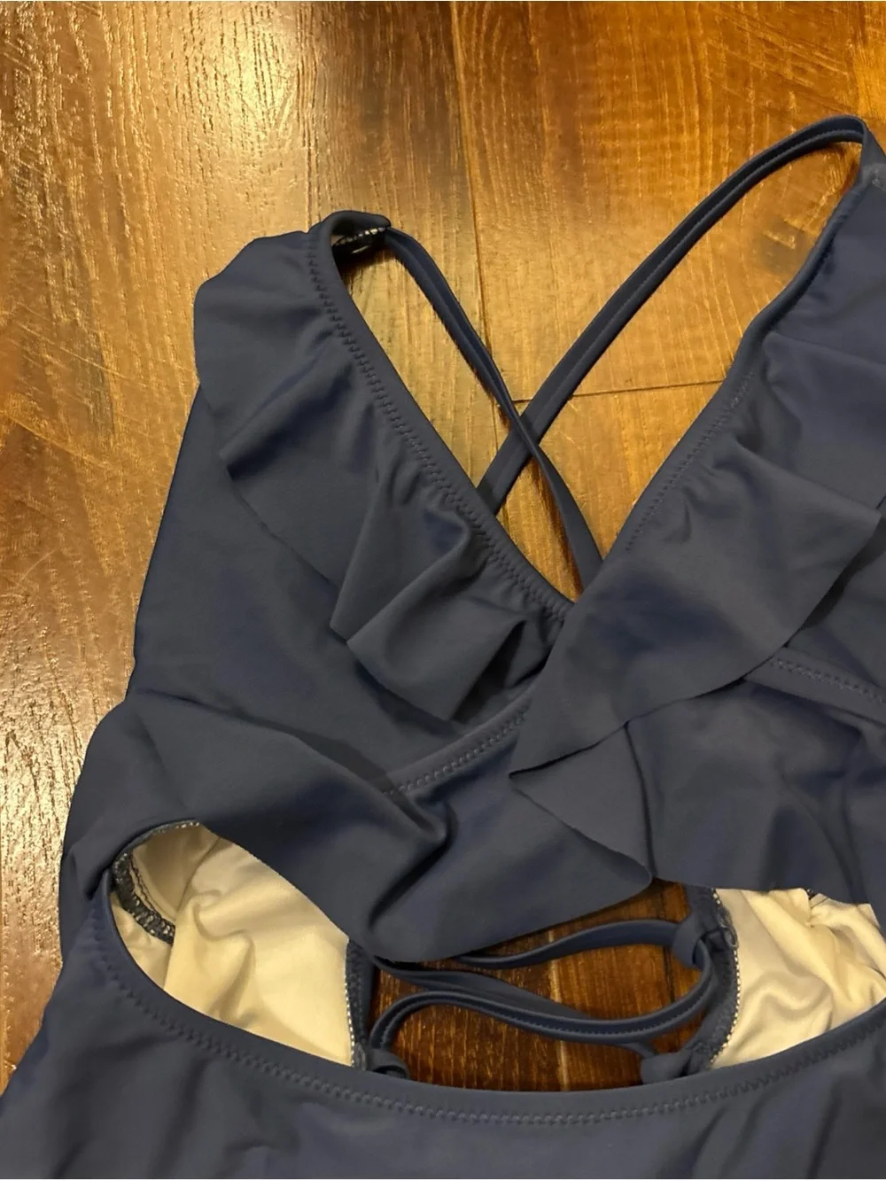 NEW Charmo One Piece Swimsuit Navy Blue Ribbed Cut-Out Bathing Suit - Size Small